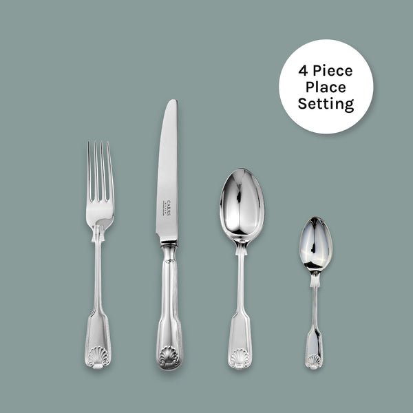 Fiddle Thread & Shell Cutlery 4 Piece Place Setting - Carrs Silver - EB London
