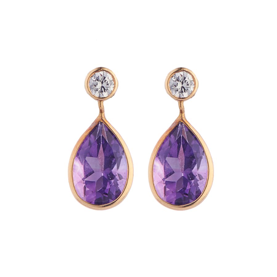 18ct yellow gold amethyst and diamond drop earrings by Deakin & Francis at EB London