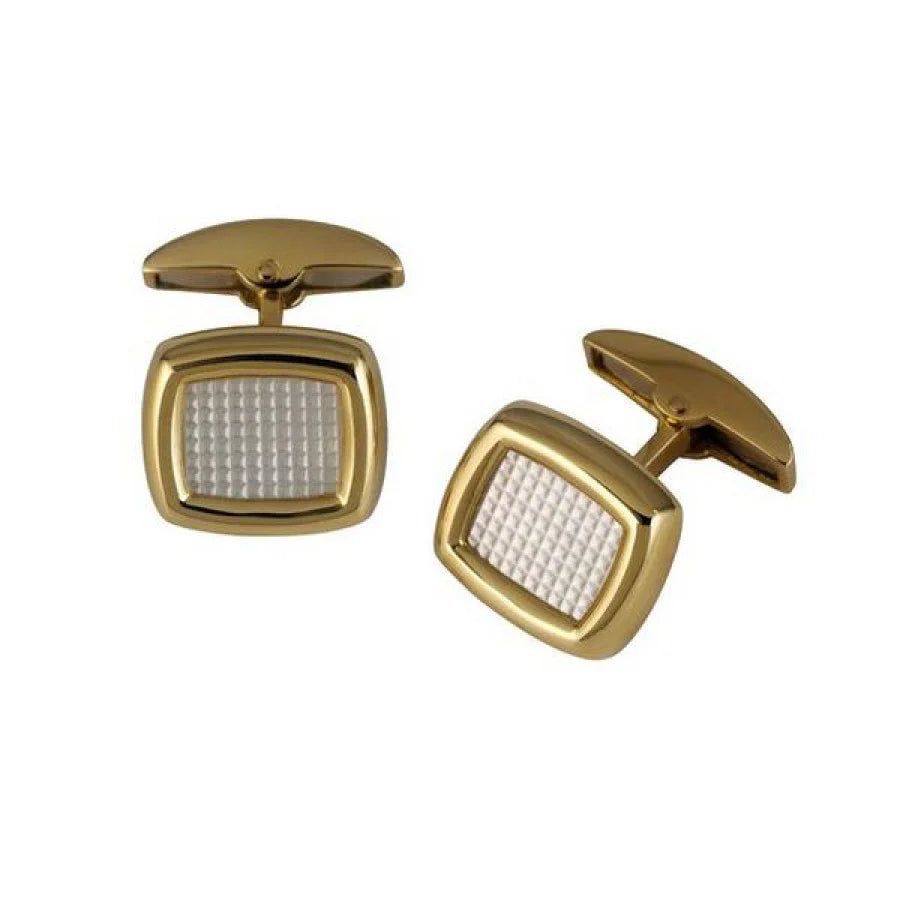 18ct Yellow Gold Cushion Cufflinks with Mother-of-Pearl - Deakin & Francis - EB London