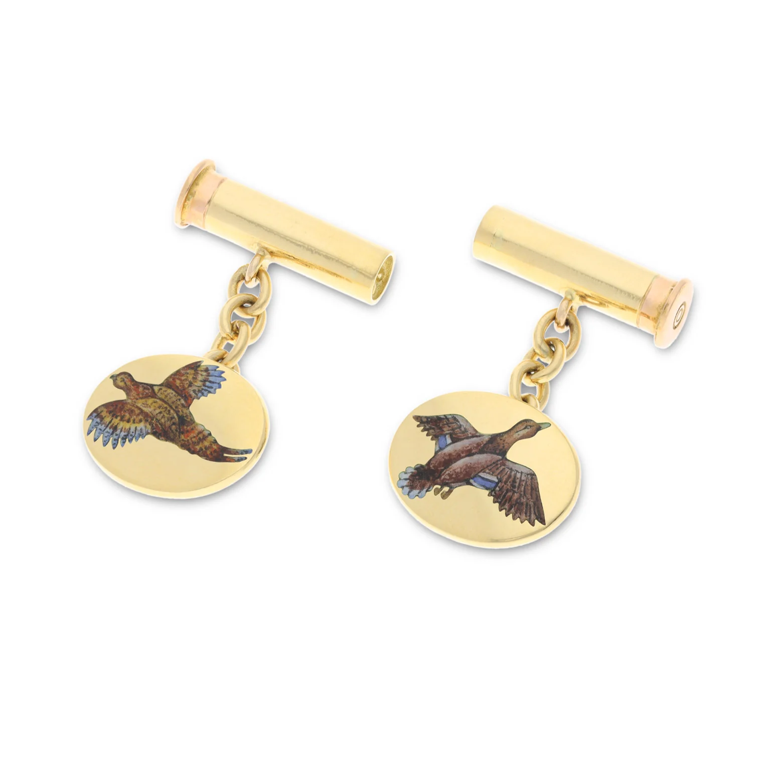 18ct Yellow Gold Hand-Painted Flying Bird Cufflinks with Cartridge Fittings - Deakin & Francis - EB London