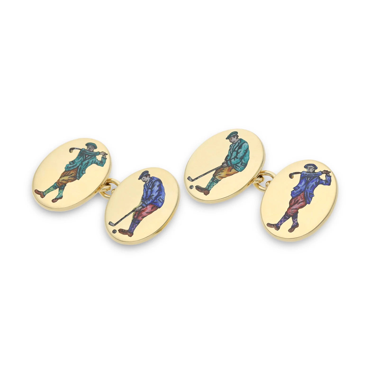18ct Yellow Gold Hand-Painted Golfer Cufflinks - Deakin & Francis - EB London