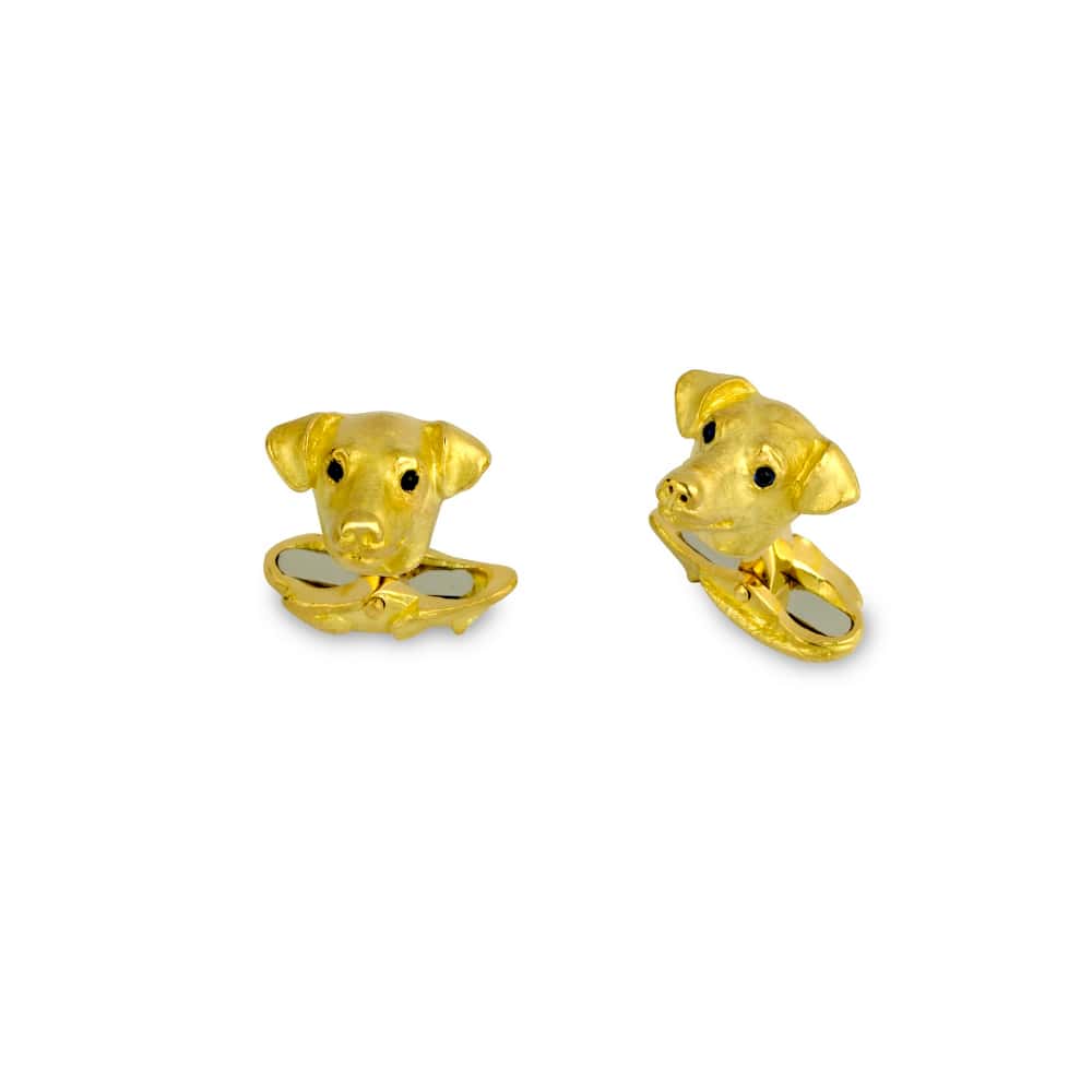 18ct Yellow Gold Jack Russell Cufflinks with Sapphire Eyes - Deakin & Francis - EB London