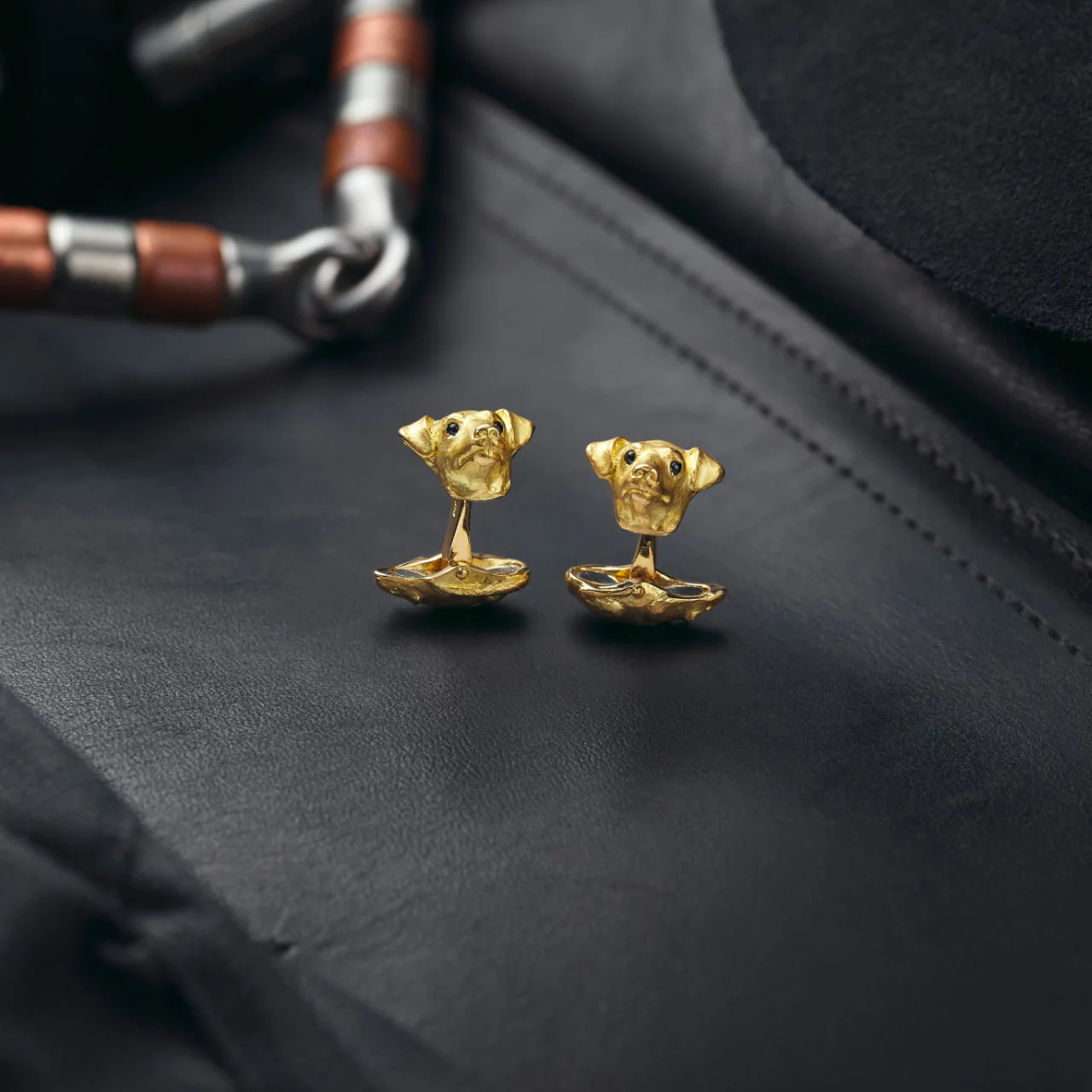Gold Jack Russell Cufflinks with Sapphire Eyes - Deakin & Francis - EB London