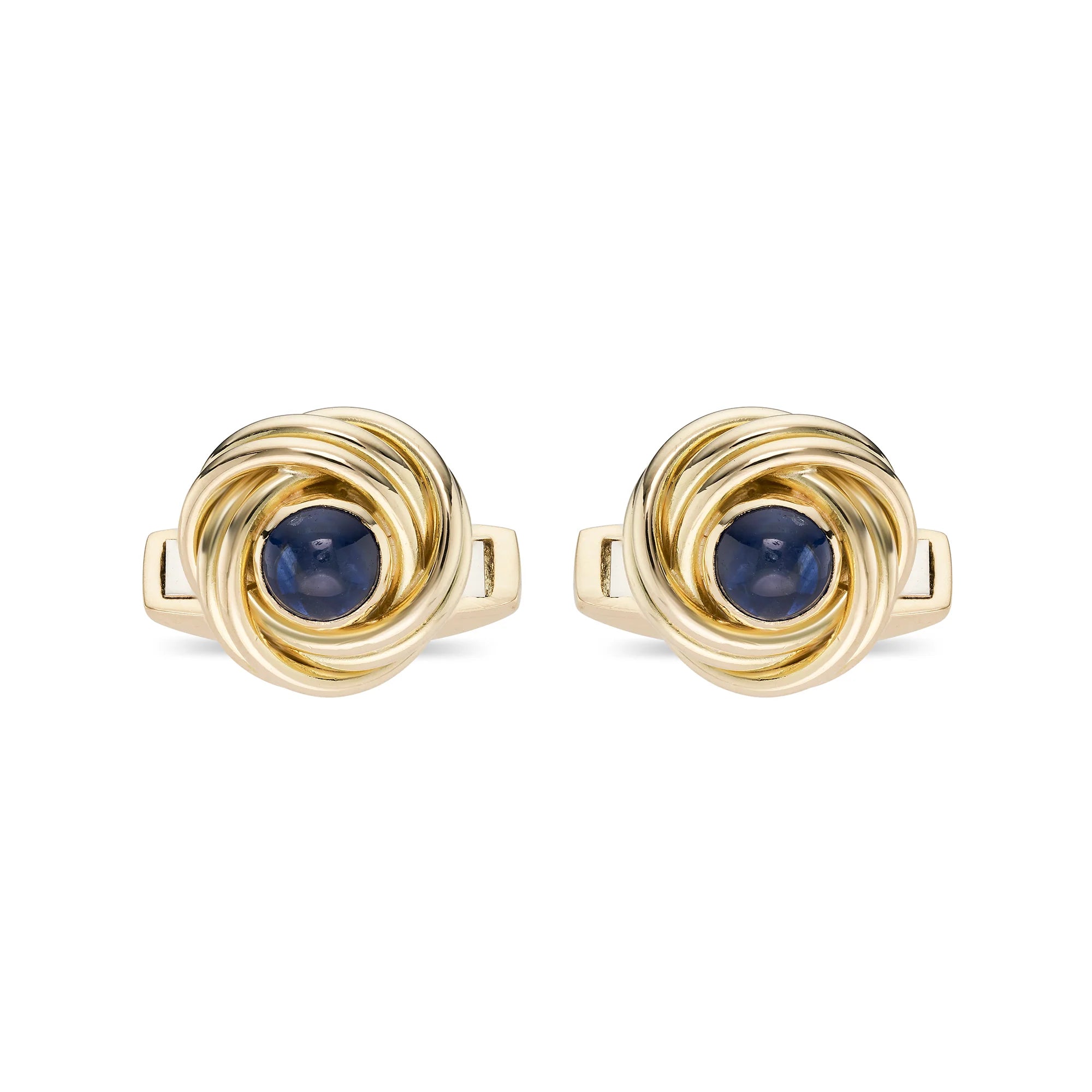 18ct Yellow Gold Knot Cufflinks with Sapphire Cabochon Centre - Deakin & Francis - EB London