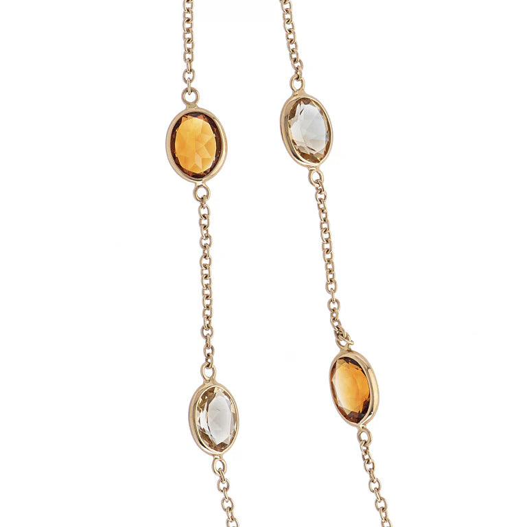 gold spectacle necklace with light and dark citrine gemstones by Deakin & Francis at EB London