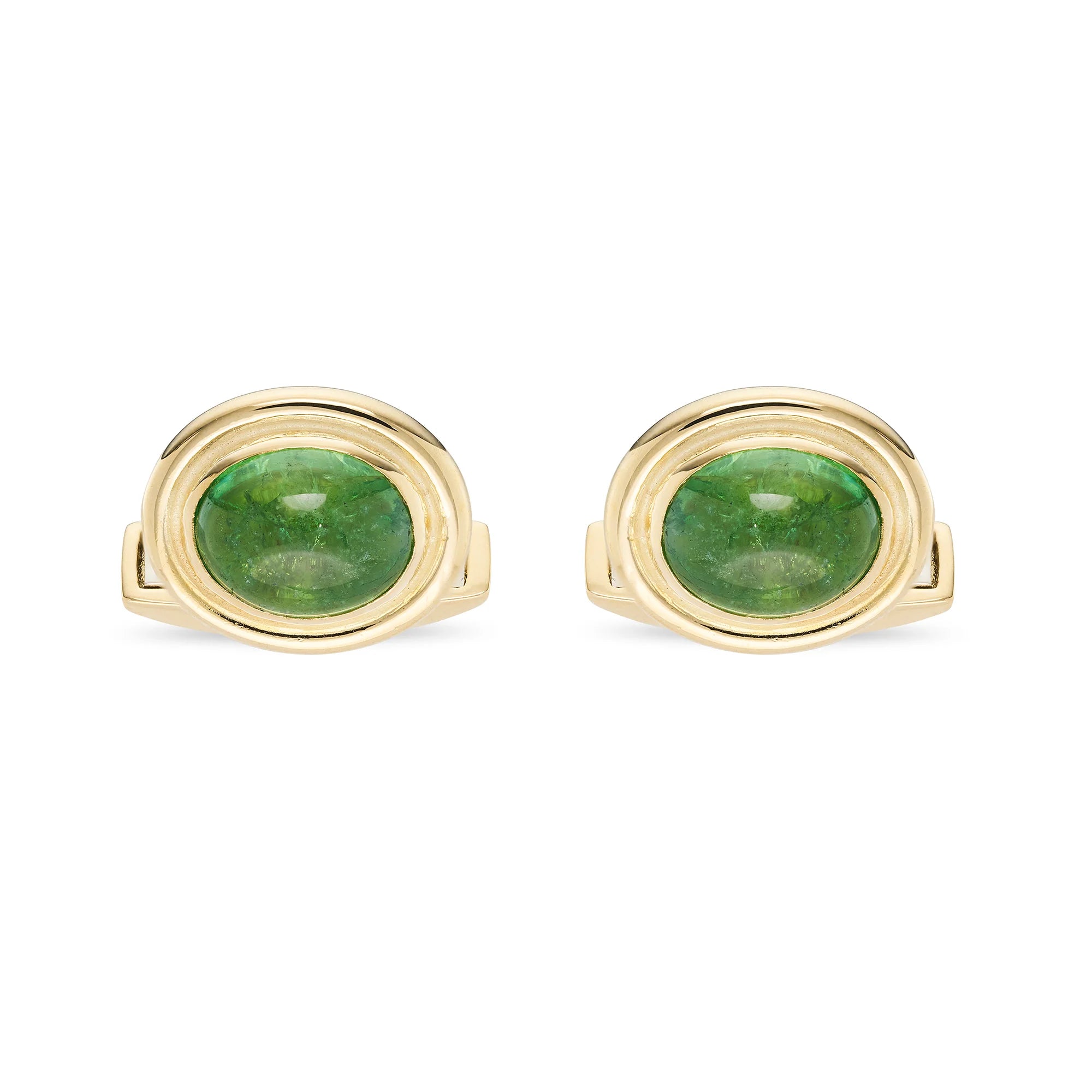 18ct Yellow Gold Oval Cufflinks with Tsavorite Cabochon Inlay - Deakin & Francis - EB London