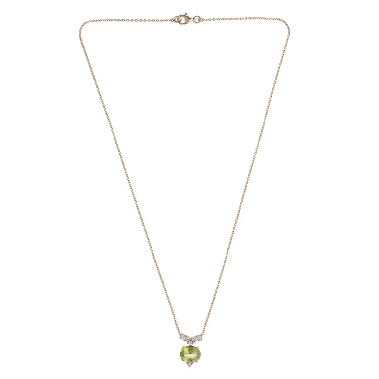 yellow gold pendant with oval peridot and diamonds by Deakin & Francis at EB London