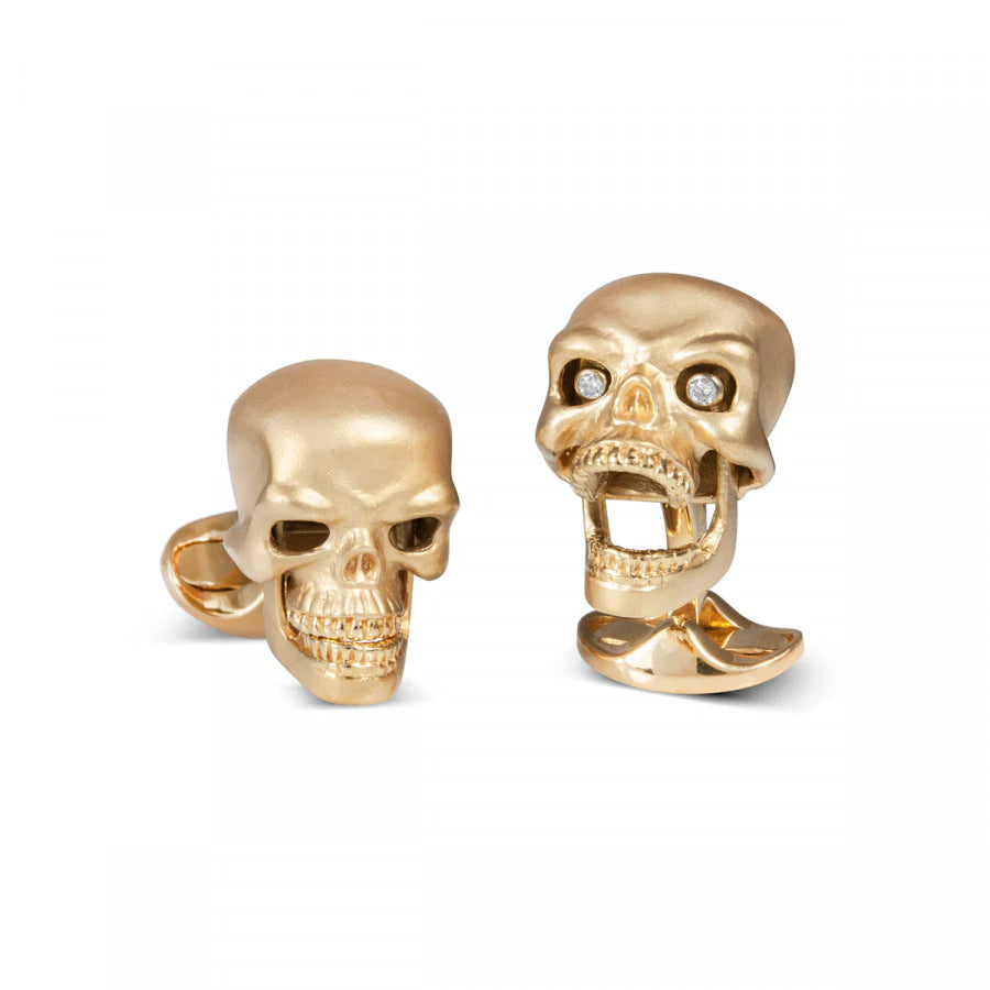 Gold Plated Sterling Silver Skull Cufflinks with Diamond Eyes - Deakin & Francis - EB London