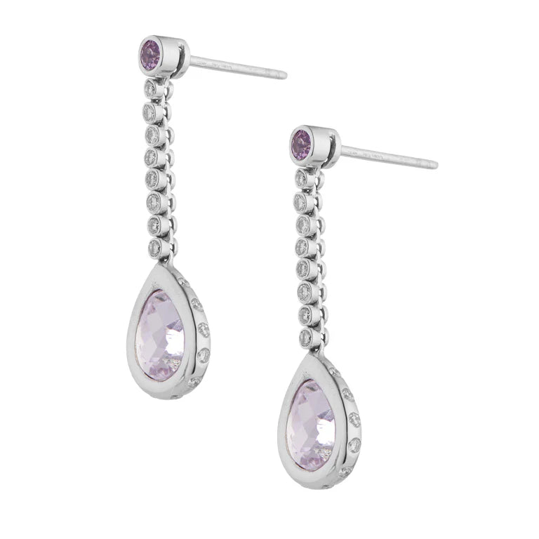 drop earrings with pink sapphires, diamonds and pear shape pink kunzite by Deakin & Francis at EB London