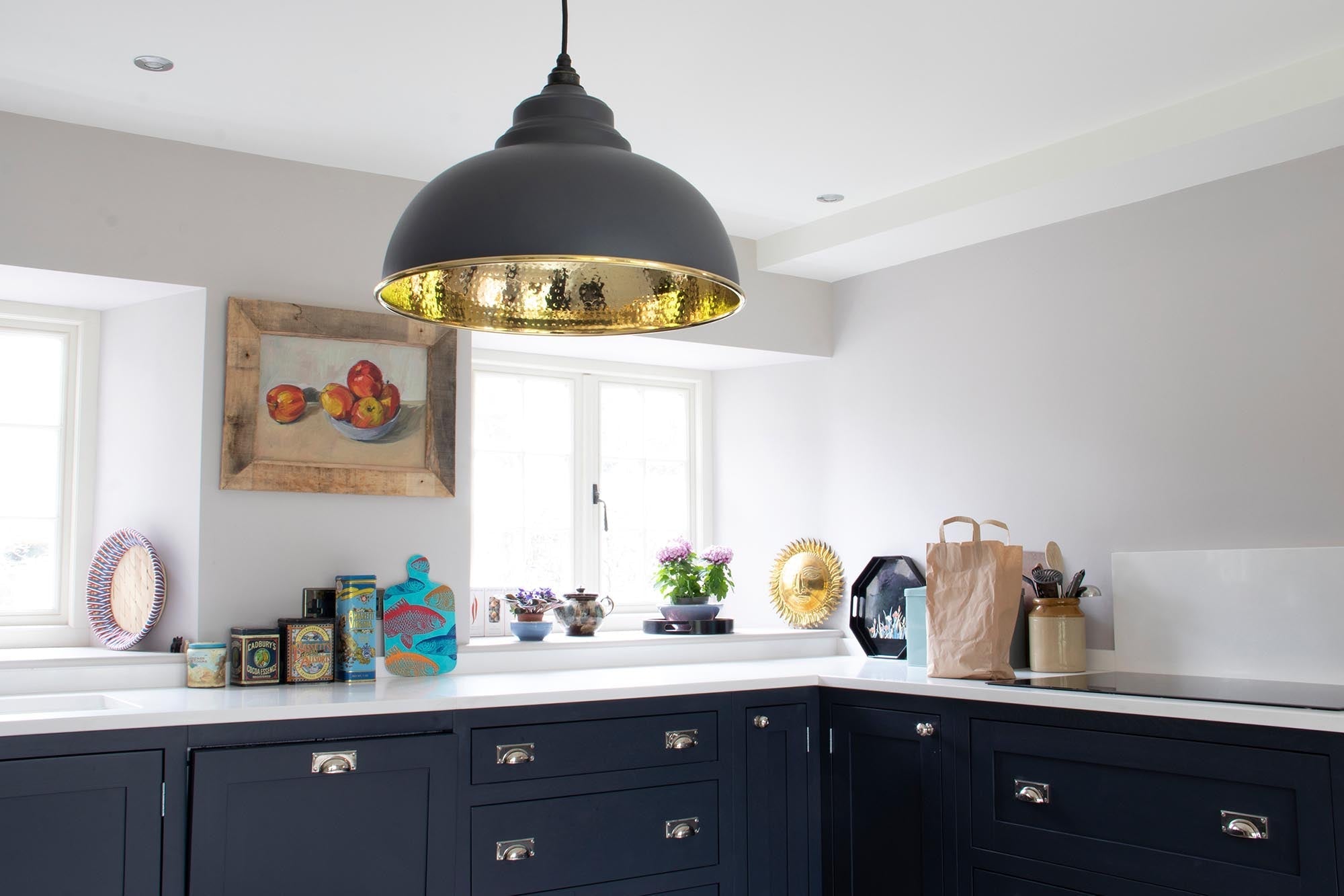 Hammered Brass Harborne Pendant | Slate - From The Anvil - EB London