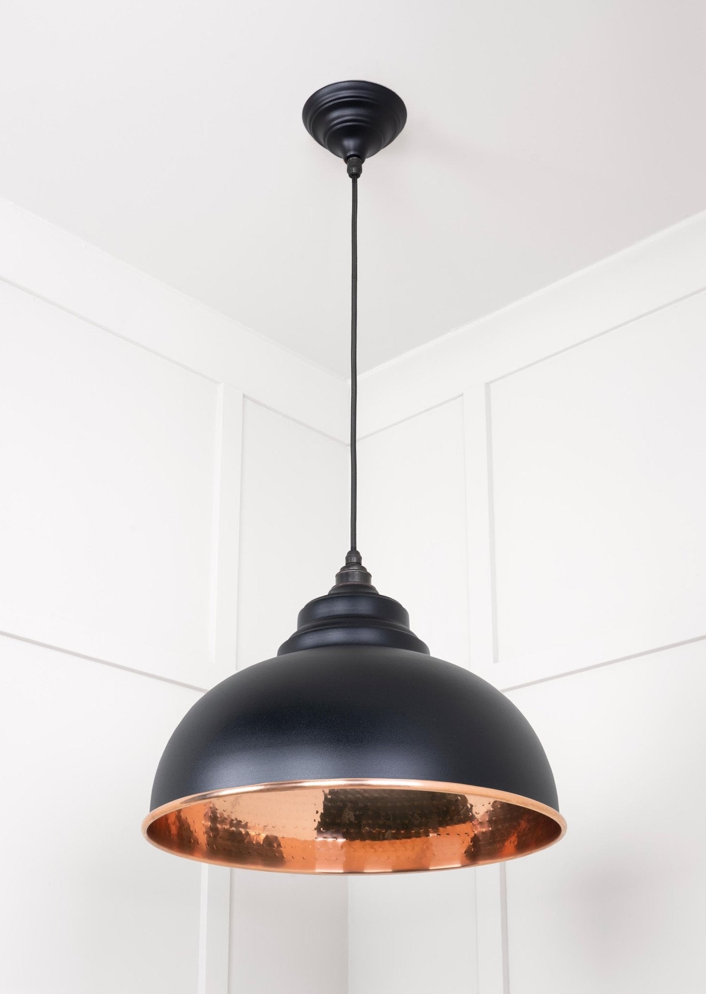 Hammered Copper Harborne Pendant | Elan Black - From The Anvil - EB London