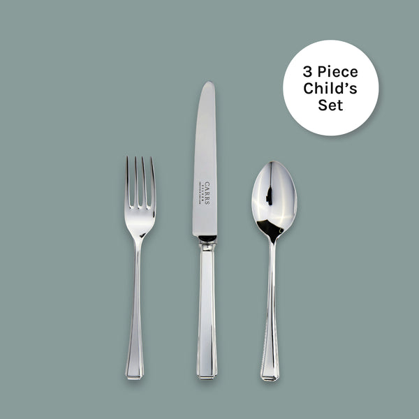 Carrs Silver Harley child’s cutlery set in sterling silver, hallmarked, knife 188mm, fork 136mm, spoon 140mm