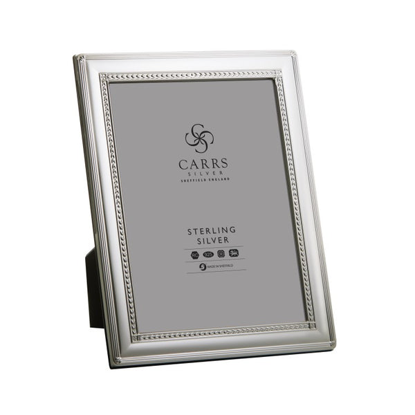 Carrs Silver sterling silver beaded photo frame with black wooden back, hallmarked, 18 × 13 cm (7" × 5")