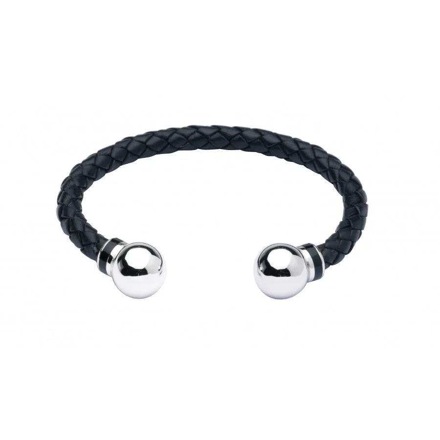 Leather bangle sterling silver beads by Deakin & Francis at EB London