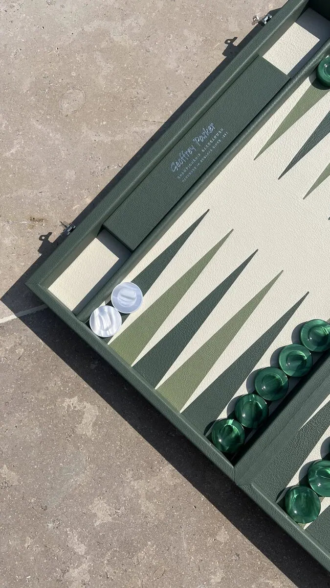 Lichen Green Leather & Acrylic Backgammon Board – Geoffrey Parker - EB London