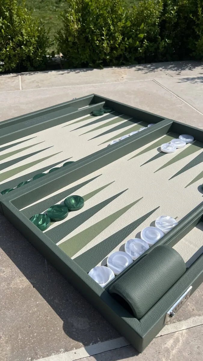 Lichen Green Leather & Acrylic Backgammon Board – Geoffrey Parker - EB London