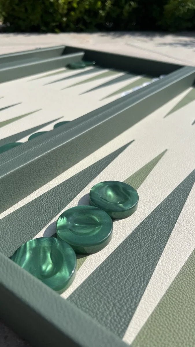 Lichen Green Leather & Acrylic Backgammon Board – Geoffrey Parker - EB London