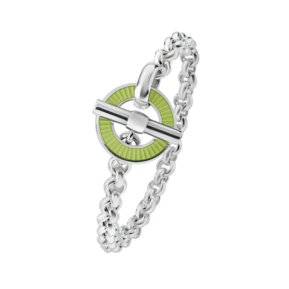 Sterling silver vitreous enamel faceted bracelet in lime green by Deakin & Francis at EB London