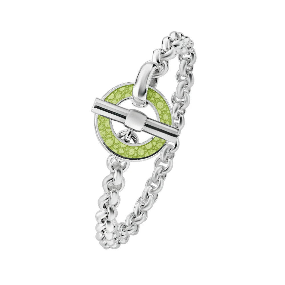 Sterling silver vitreous enamel shagreen bracelet in lime green by Deakin & Francis at EB London