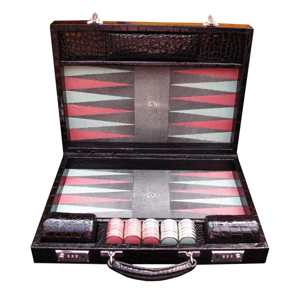 Luxury Backgammon Board Alligator Leather - Geoffery Parker - EB London