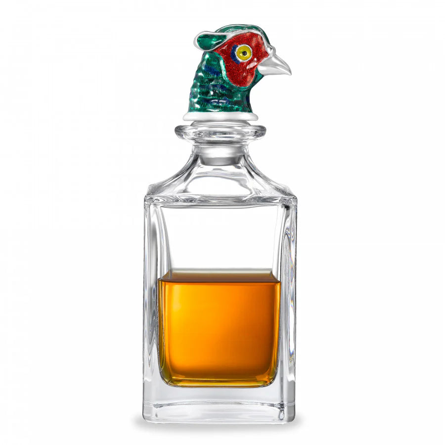 glass decanter with hand-enamelled pheasant head stopper by Deakin & Francis at EB London