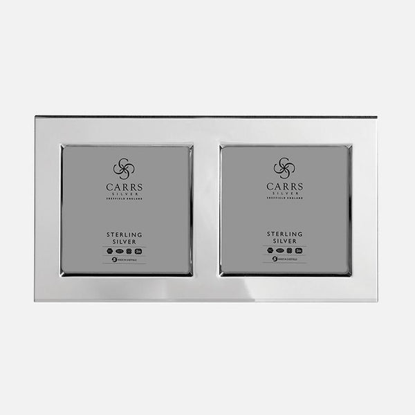 Carrs Silver sterling silver plain flat border double aperture photo frame, hallmarked, 5cm x 5cm (each aperture)