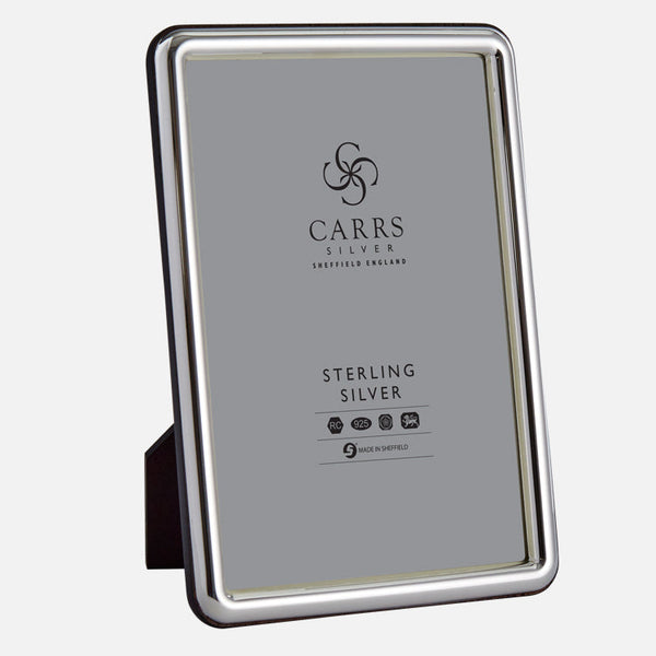 Carrs Silver Rounded Border sterling silver photograph frame with wooden back, hallmarked, 18 cm x 13 cm (7" x 5")