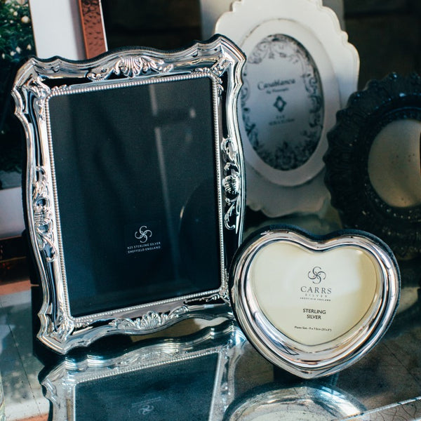 Traditional Sterling Silver Photo Frame With Grey Velvet Back- Carrs Silver