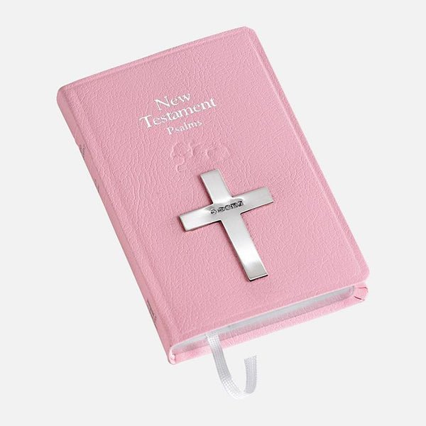 Pink New Testament Bible With Sterling Silver Cross - Carrs Silver - EB London