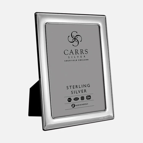 Carrs Silver plain sterling silver photo frame with wood back, hallmarked, handcrafted in Sheffield, England