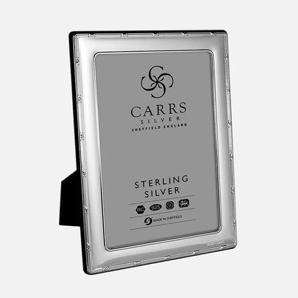 Carrs Silver Portland Reed & Ribbon sterling silver photo frame with grey velvet back, British hallmarked, available in multiple photo sizes