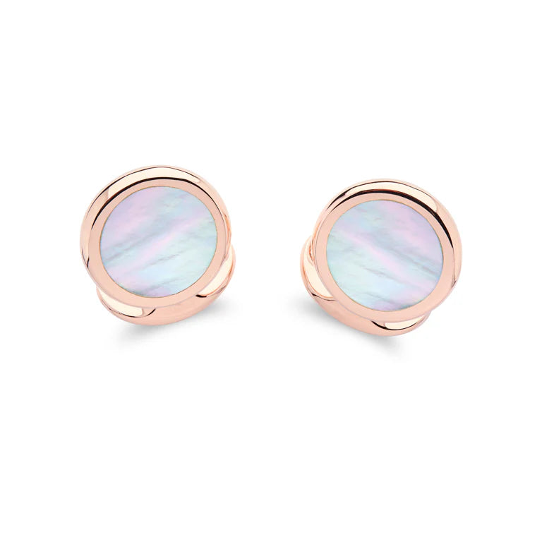 Rose Gold Sterling Silver Round Cufflinks with Hand-Cut Mother-of-Pearl Inlay - Deakin & Francis - EB London