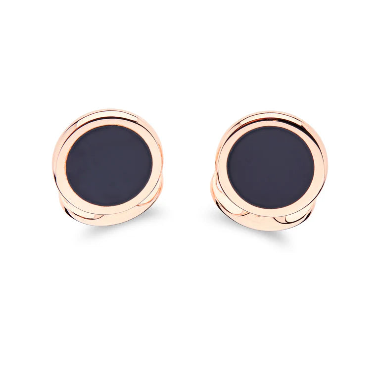 Rose Gold Sterling Silver Cufflinks with Onyx Inlay - Deakin & Francis - EB London