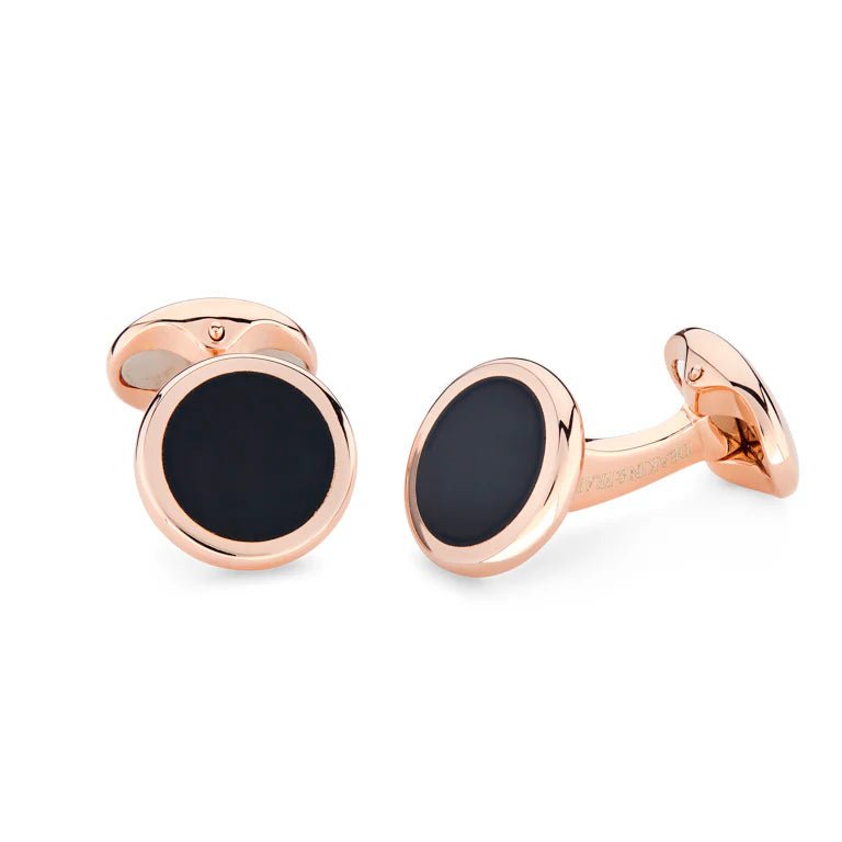 Rose Gold Sterling Silver Cufflinks with Onyx Inlay - Deakin & Francis - EB London