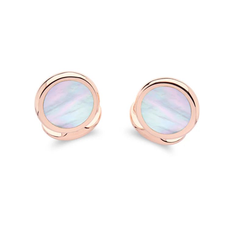 Rose Gold Sterling Silver Round Cufflinks with Hand - Cut Mother - of - Pearl Inlay - Deakin & Francis - EB London