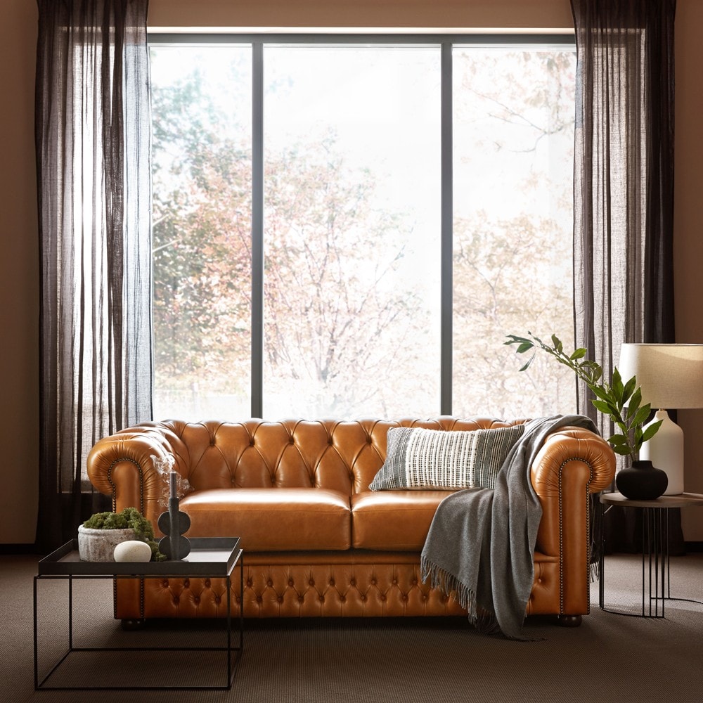 Sofa by Saxon - Knightsbridge 3 Seater Sofa - Hand-Burnished Leather - EB London