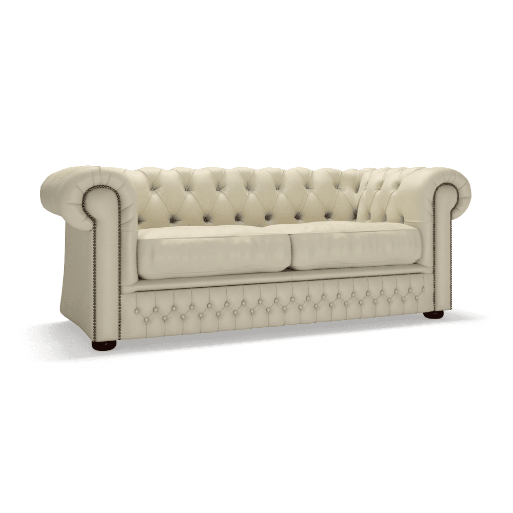Sofa by Saxon - Knightsbridge 3 Seater Sofa Bed - Hand-Burnished Leather - Birch Ivory - EB London