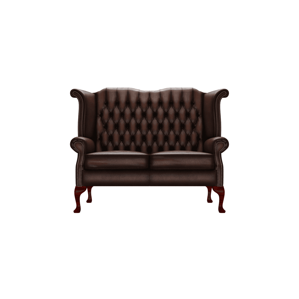 Saxon Chesterfield Scroll 2 Seater Sofa - Antique Brown