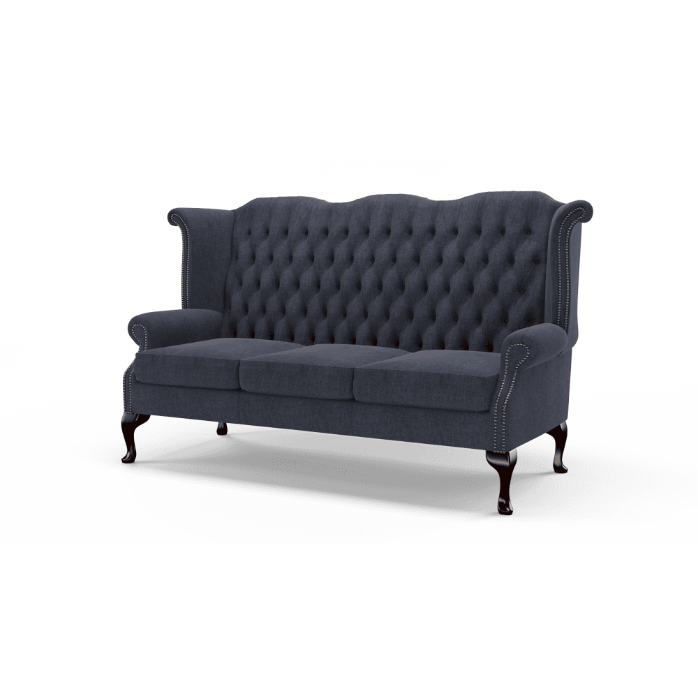 Sofa by Saxon - Heritage Scroll 3 Seater Sofa - Hand-Burnished Leather - Paolo Dark Blue