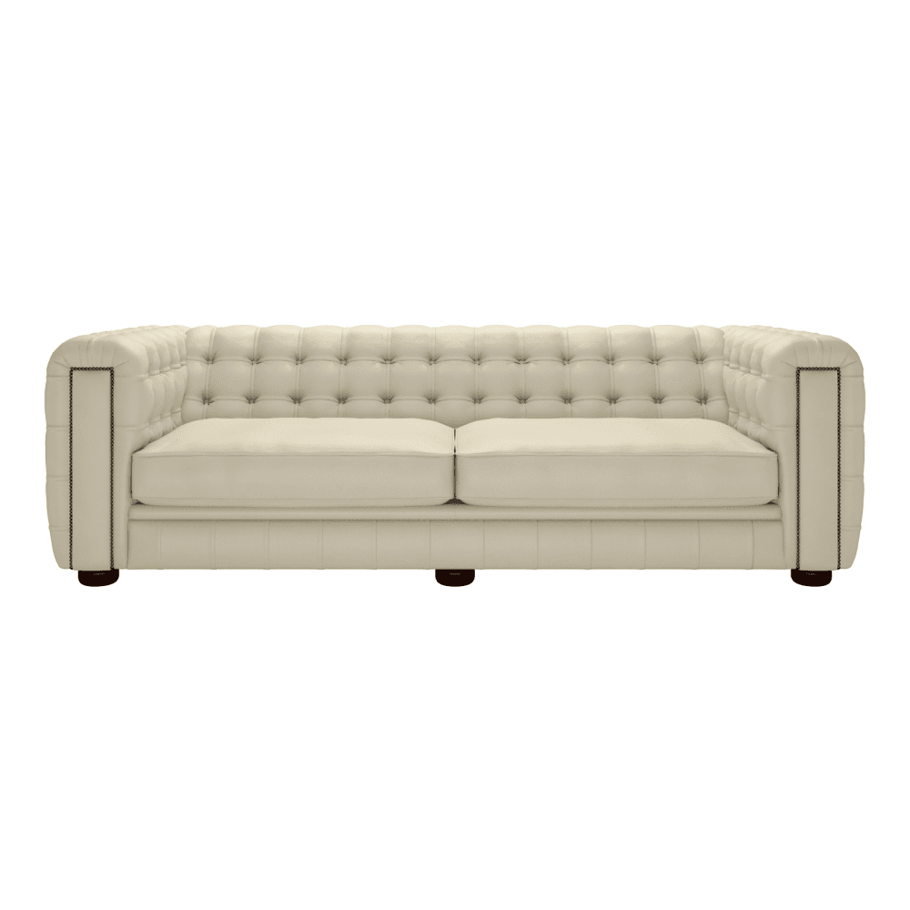 Sofa by Saxon - Westminster 4 Seater Sofa - Hand-Burnished Leather - Birch Ivory - EB London
