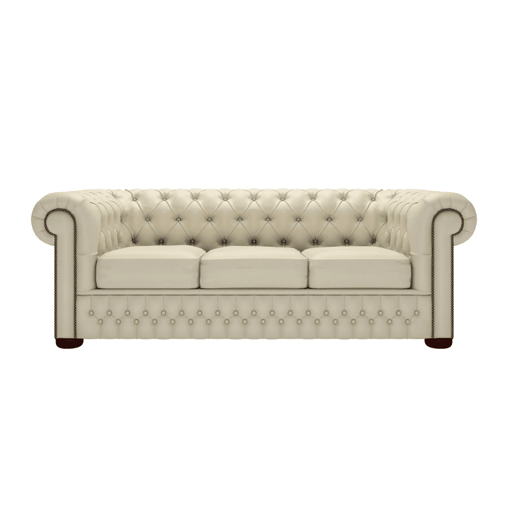 Sofa by Saxon - Chesterfield 3 Seater Sofa Bed - Hand-Burnished Leather - Birch Ivory - EB London