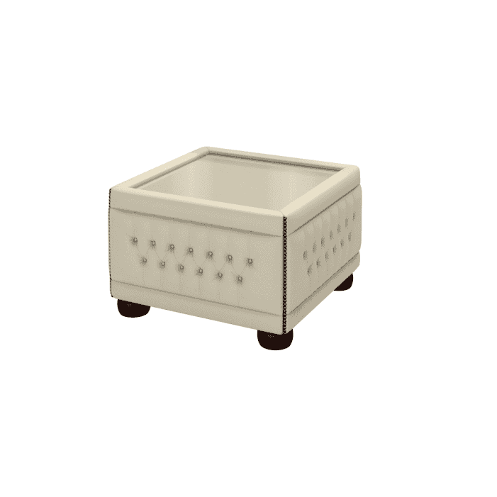 Sofa by Saxon - Buttoned Pouffe Table - Hand-Burnished Leather - Birch Ivory - EB London