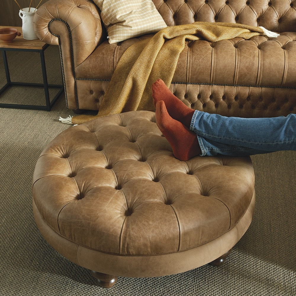 Sofa by Saxon - Piccadilly Footstool - Hand-Burnished Leather - EB London