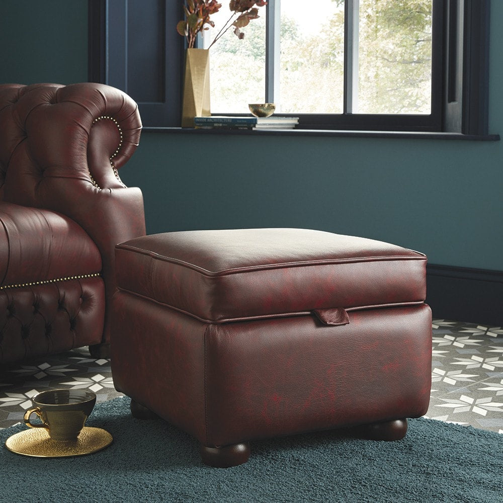 Sofa by Saxon - Plain Pouffe Box - Hand-Burnished Leather - EB London