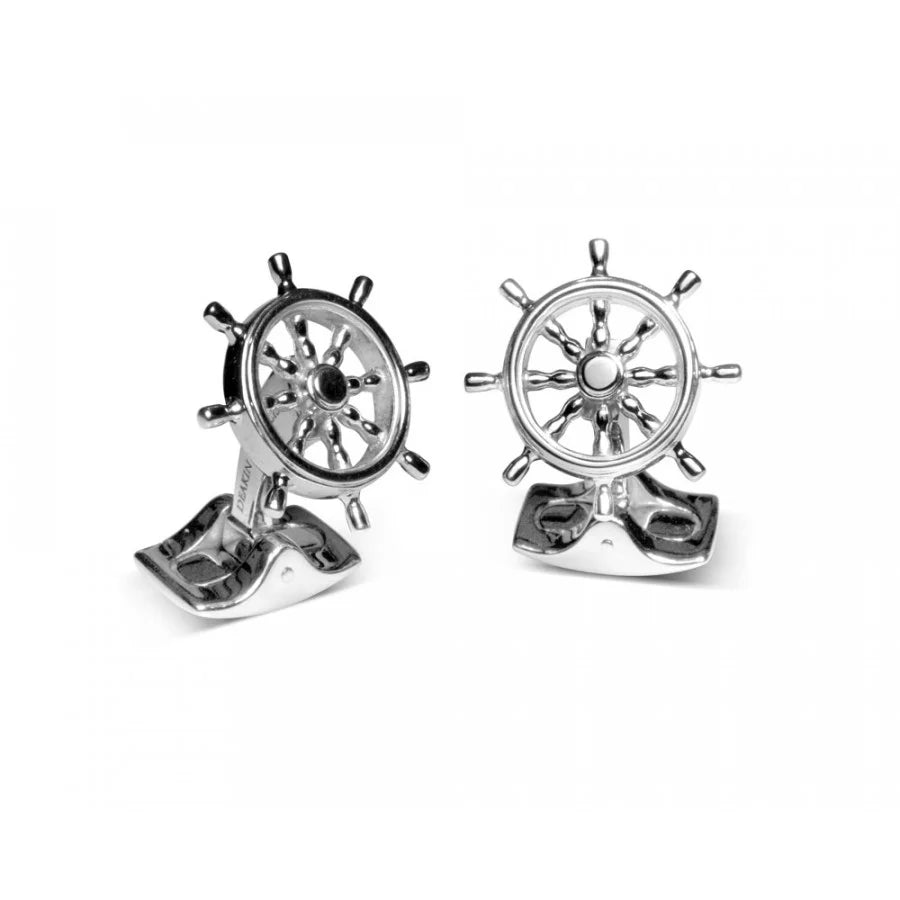 Ship wheel cufflinks with detailed spokes by Deakin & Francis at EB London