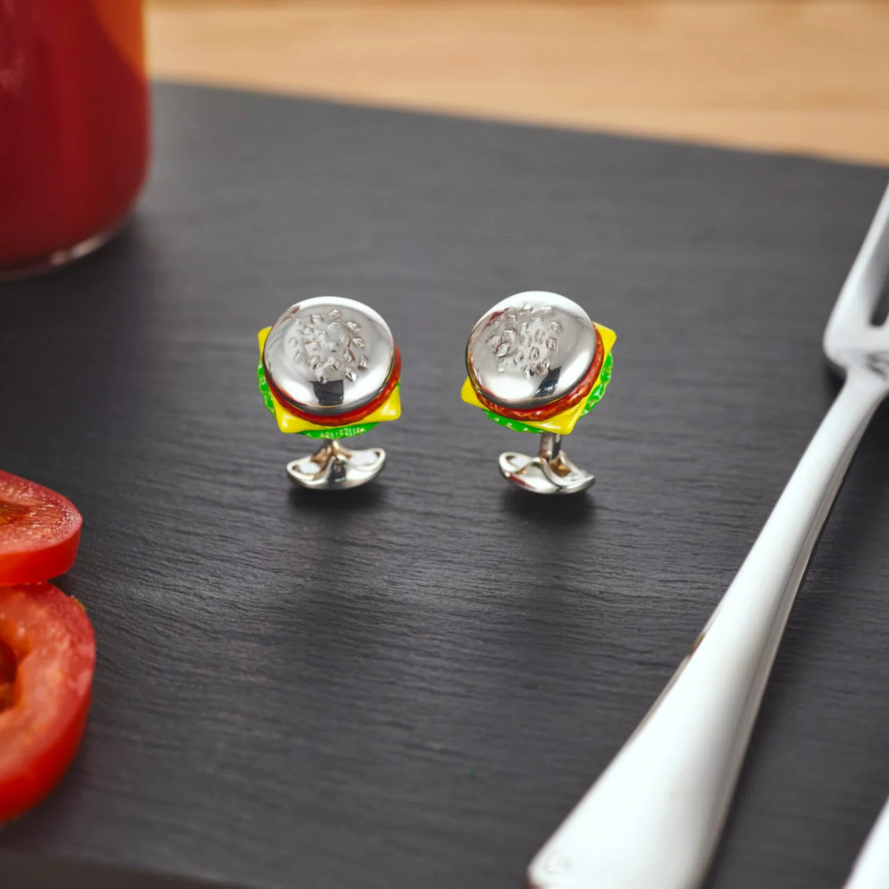 Silver Burger Cufflinks with Enamel - Deakin & Francis | EB London