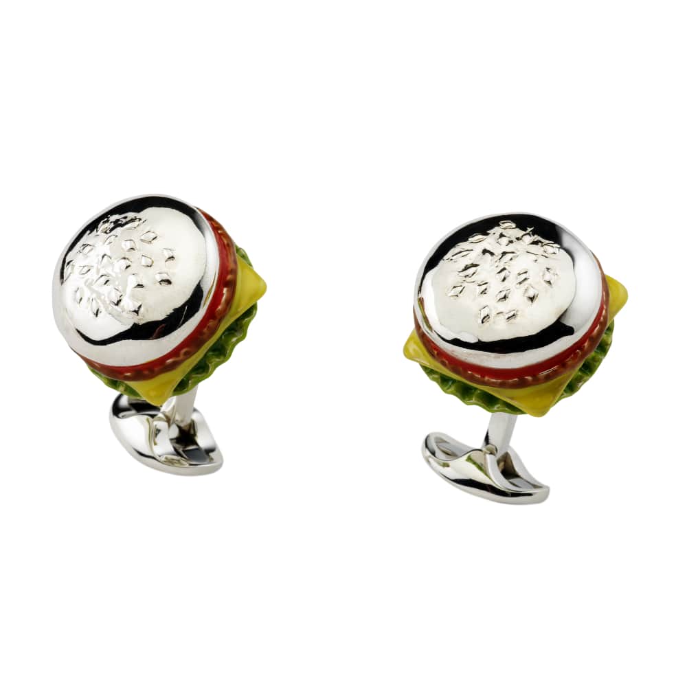 Sterling Silver Burger Cufflinks with Enamel - Deakin & Francis | EB London