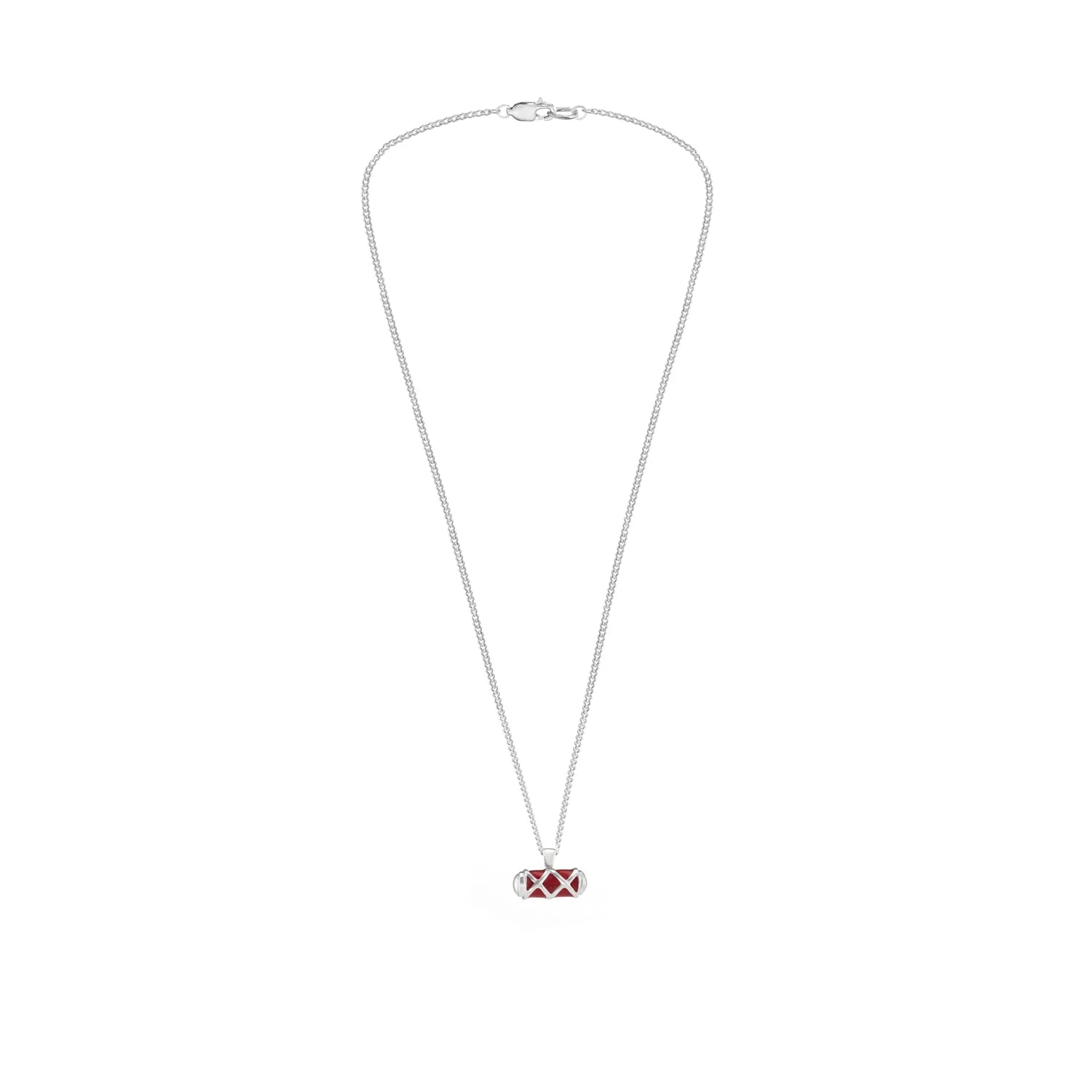 silver criss cross bar pendant with hand-enamelled red enamel by Deakin & Francis at EB London