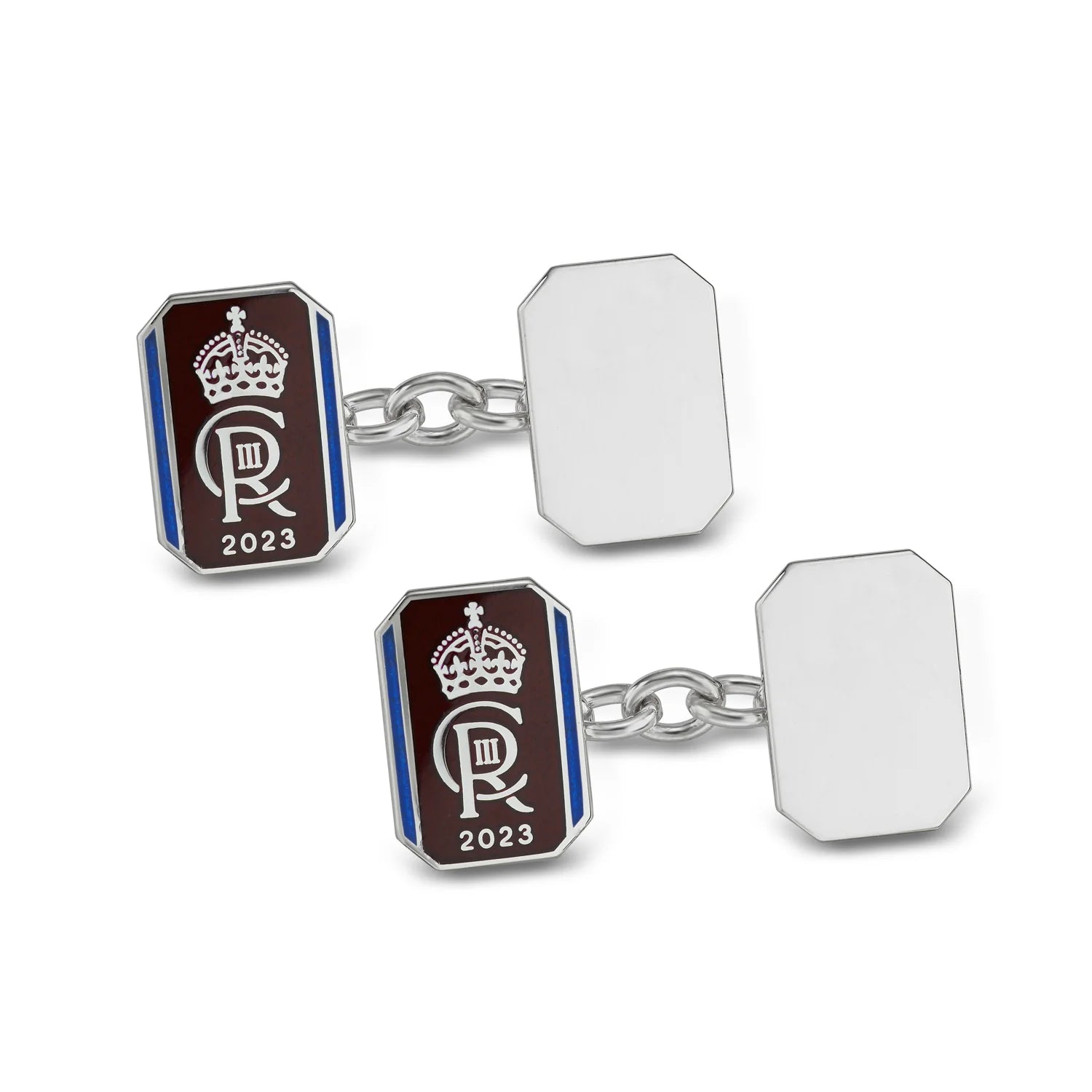 Luxury Sterling Silver Enamel And Plain Oblong Chain Link Coronation Cufflinks - Red - Deakin & Francis | EB London