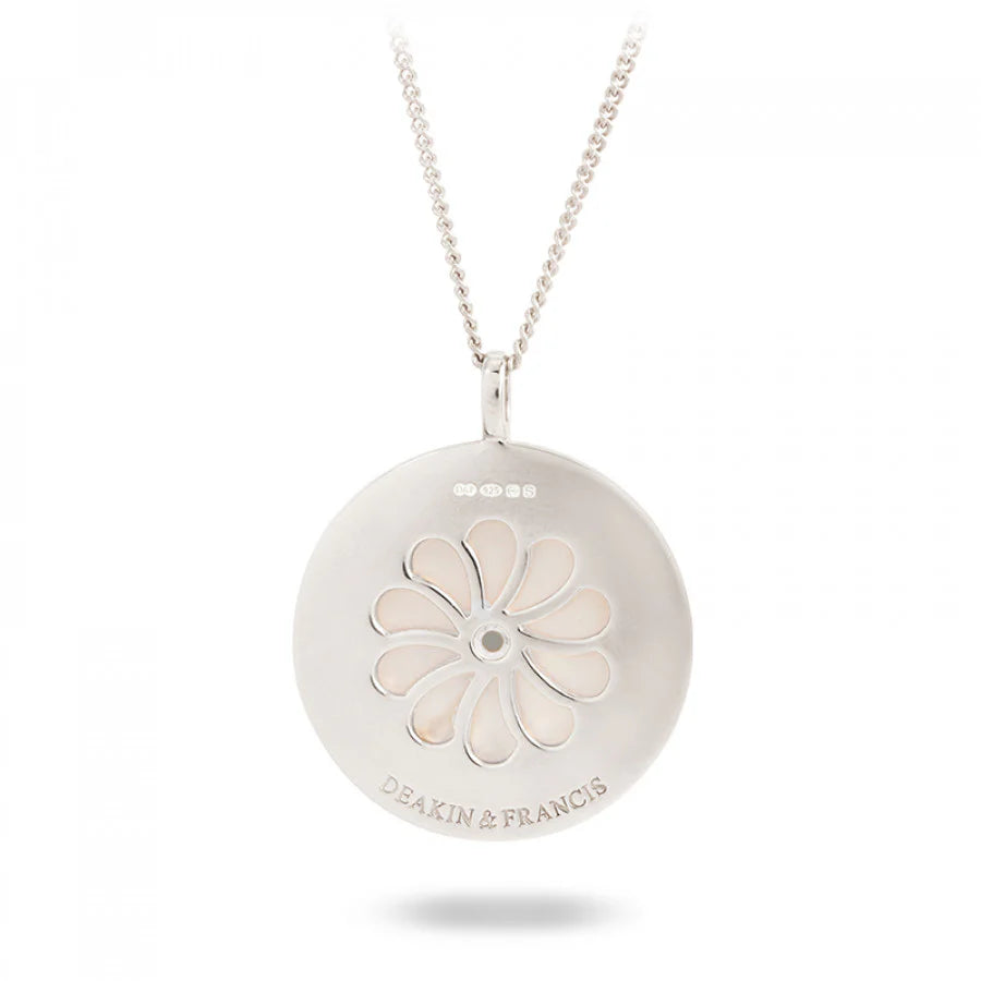 silver large pendant with grey mother-of-pearl and aquamarine gemstone from Dreamcatcher Collection by Deakin & Francis at EB London